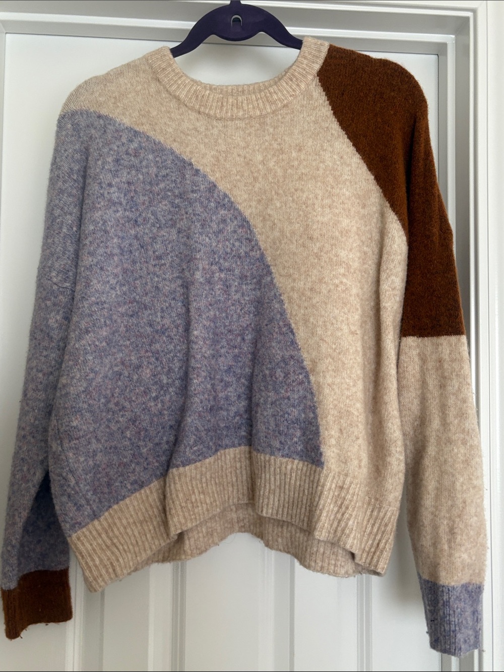 Madewell Colorblock Crewneck Sweater in Beige, Blue, Brown